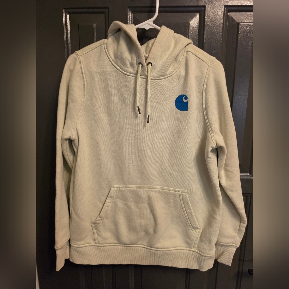 Carhartt Light Green/Mint Hooded Sweatshirt with Blue Logo Medium 8-10